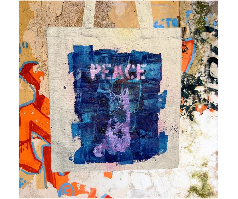 Small Totebag - Peace Cat/ Petit sac fourre-tout