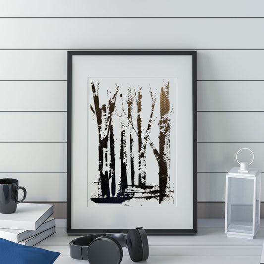 Black and white illustration of trees by Ottawa-based artist Mireille Laroche
