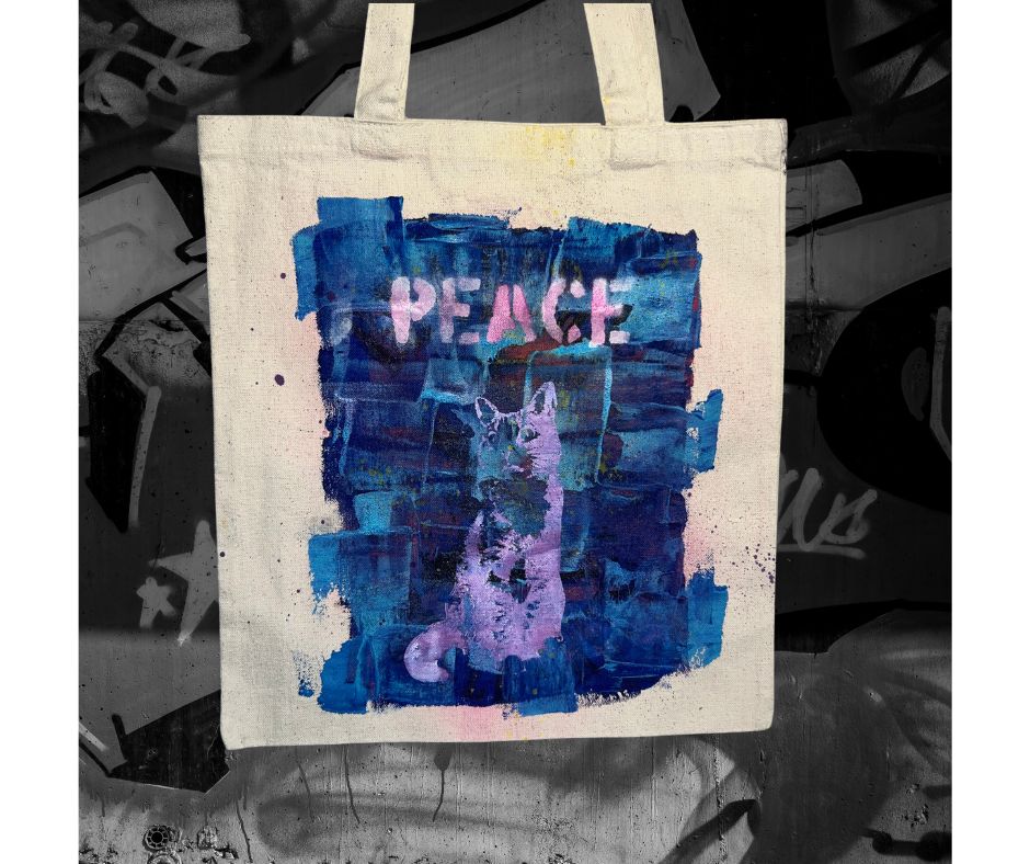 Small Totebag - Peace Cat/ Petit sac fourre-tout