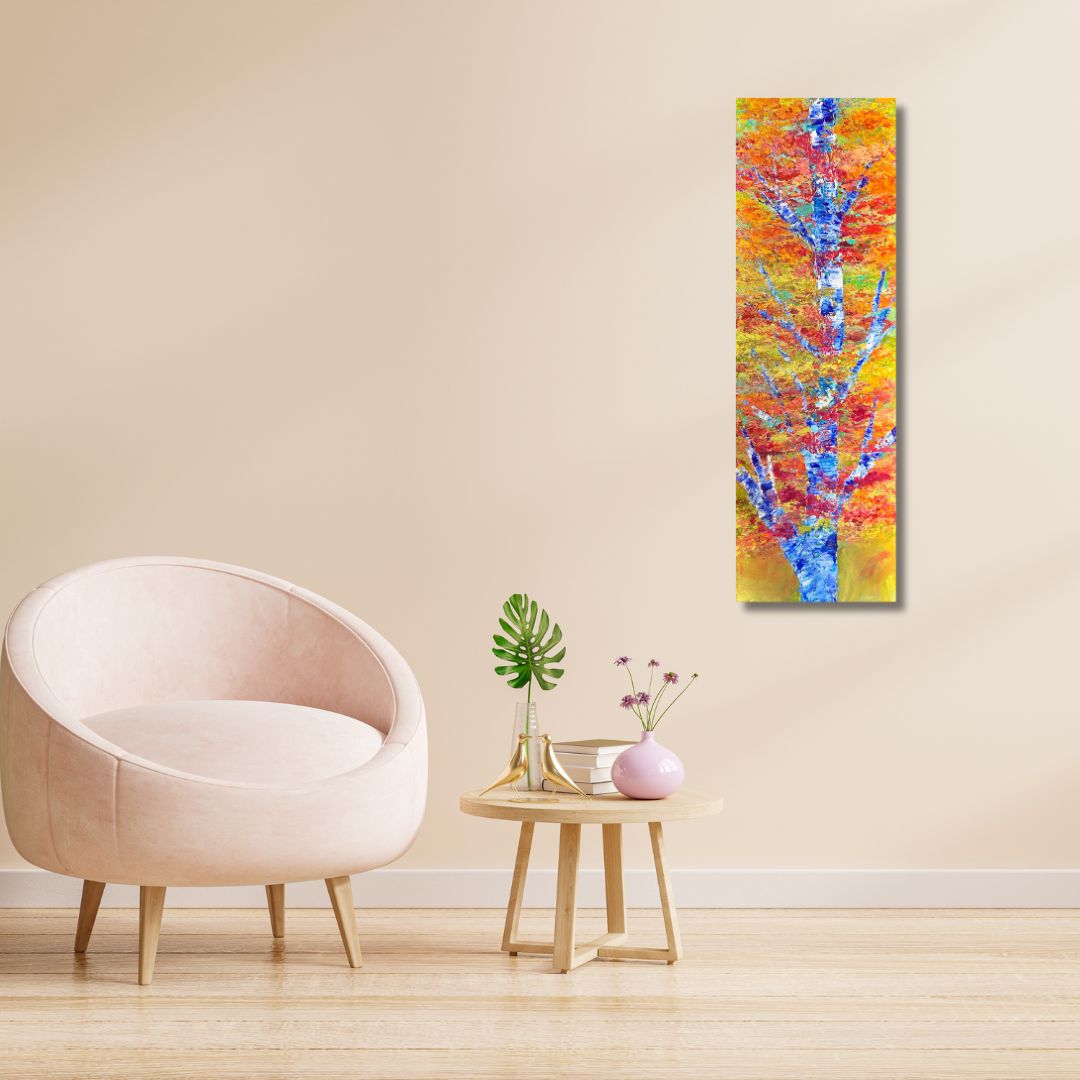 Original acrylic painting 12 by 26 inch depicting a tree by Ottawa-based artist Mireille Laroche