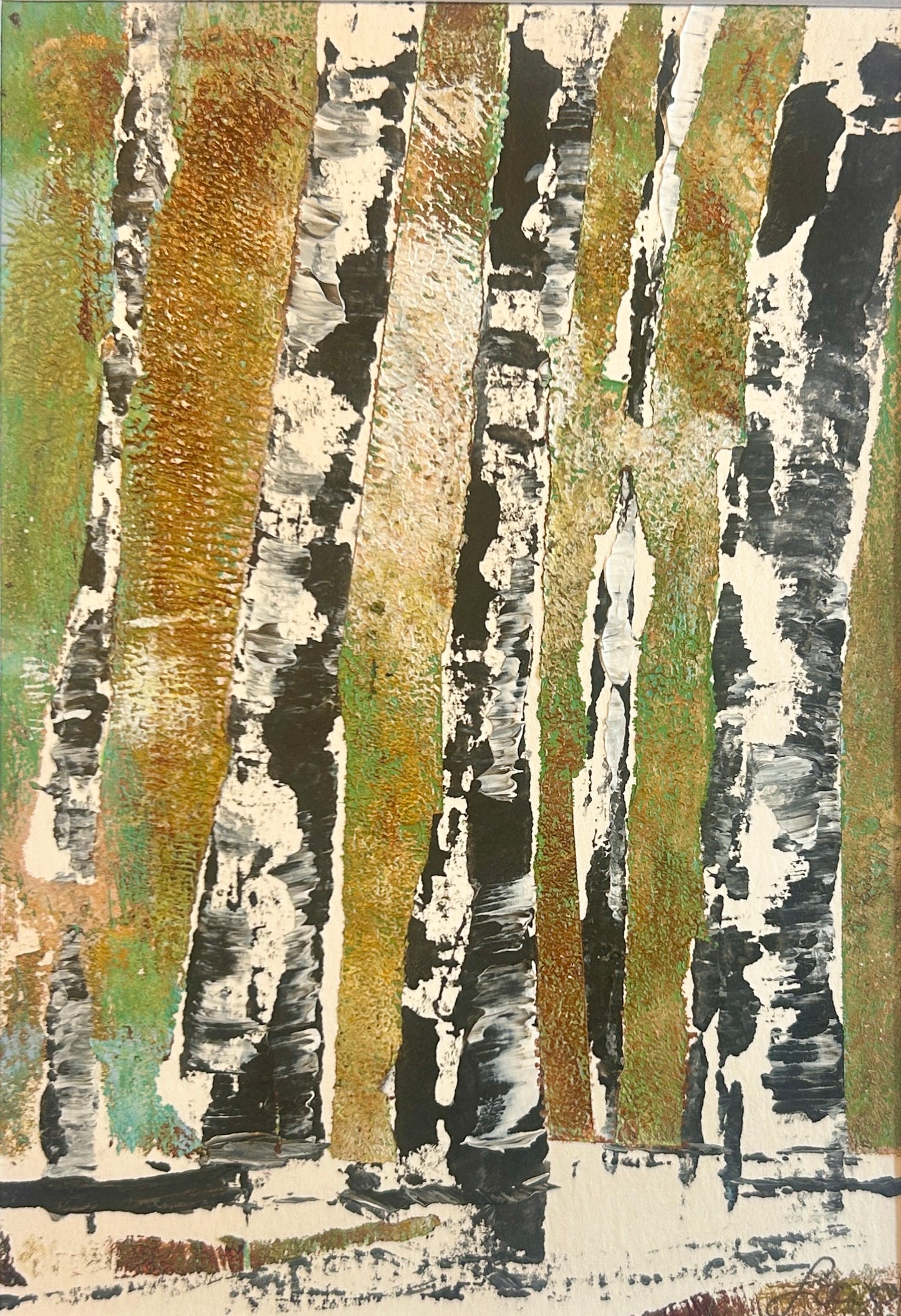 Original mixed media artwork on paper by Ottawa-based Mireille Laroche- 5 by 7 inch, 8 by 10 with white mat.