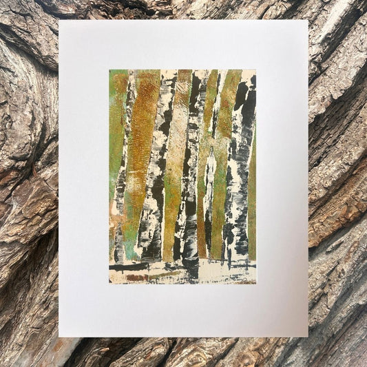 Original mixed media artwork on paper by Ottawa-based Mireille Laroche- 5 by 7 inch, 8 by 10 with white mat.