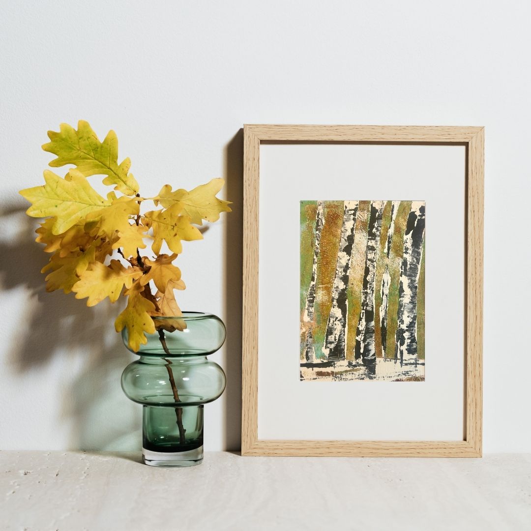 Original mixed media artwork on paper by Ottawa-based Mireille Laroche- 5 by 7 inch, 8 by 10 with white mat.