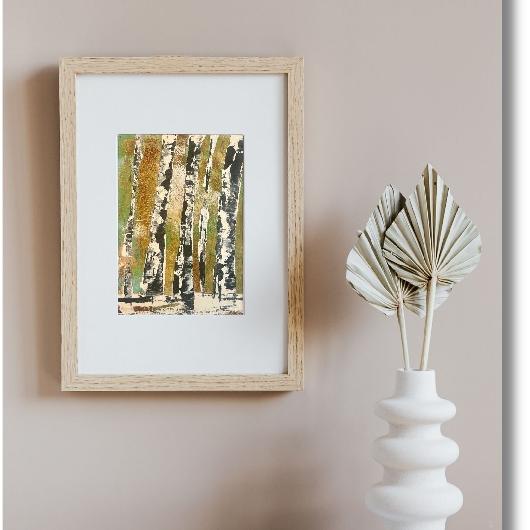 Original mixed media artwork on paper by Ottawa-based Mireille Laroche- 5 by 7 inch, 8 by 10 with white mat.