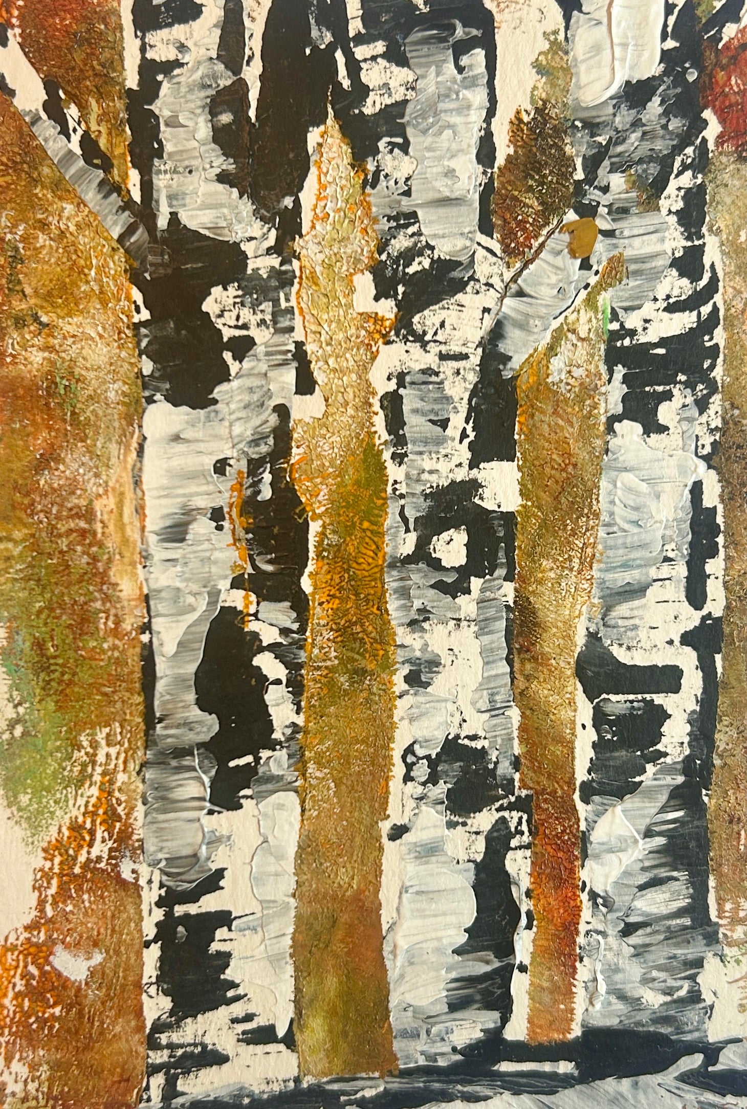 Original mixed media artwork on paper by Ottawa-based Mireille Laroche- 5 by 7 inch, 8 by 10 with white mat.