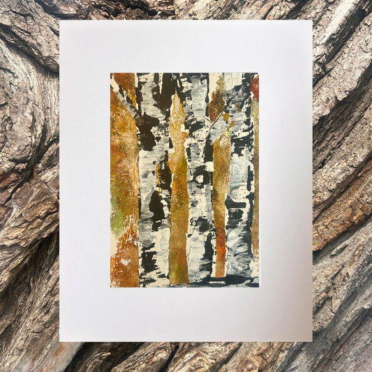 Original mixed media artwork on paper by Ottawa-based Mireille Laroche- 5 by 7 inch, 8 by 10 with white mat.