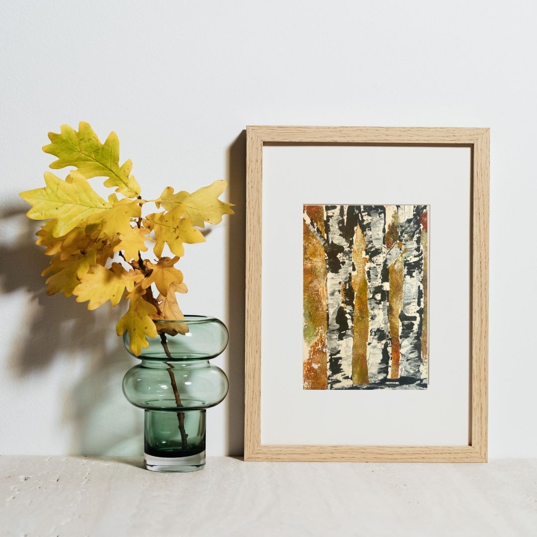 Original mixed media artwork on paper by Ottawa-based Mireille Laroche- 5 by 7 inch, 8 by 10 with white mat.