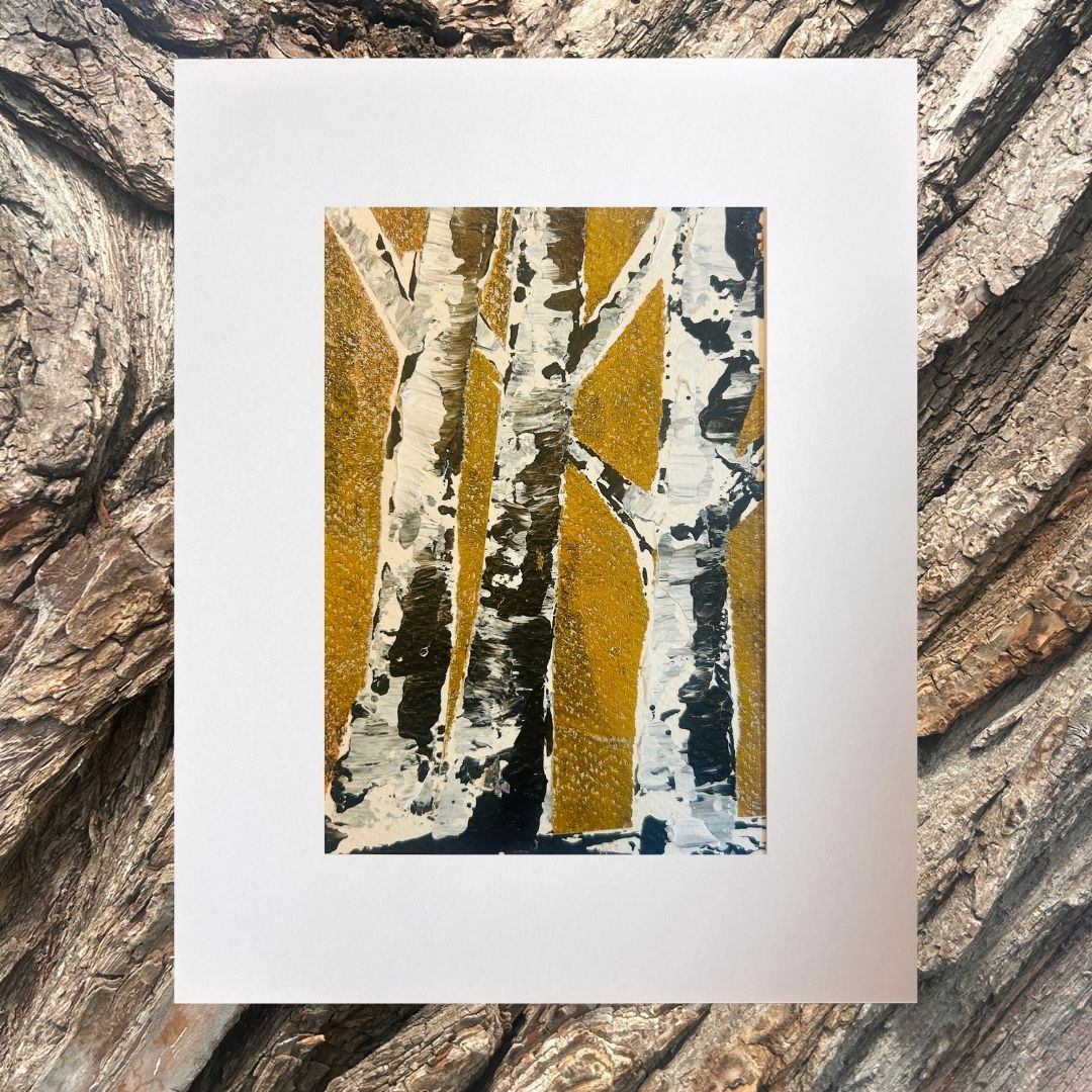 Original mixed media artwork on paper by Ottawa-based Mireille Laroche- 5 by 7 inch, 8 by 10 with white mat.