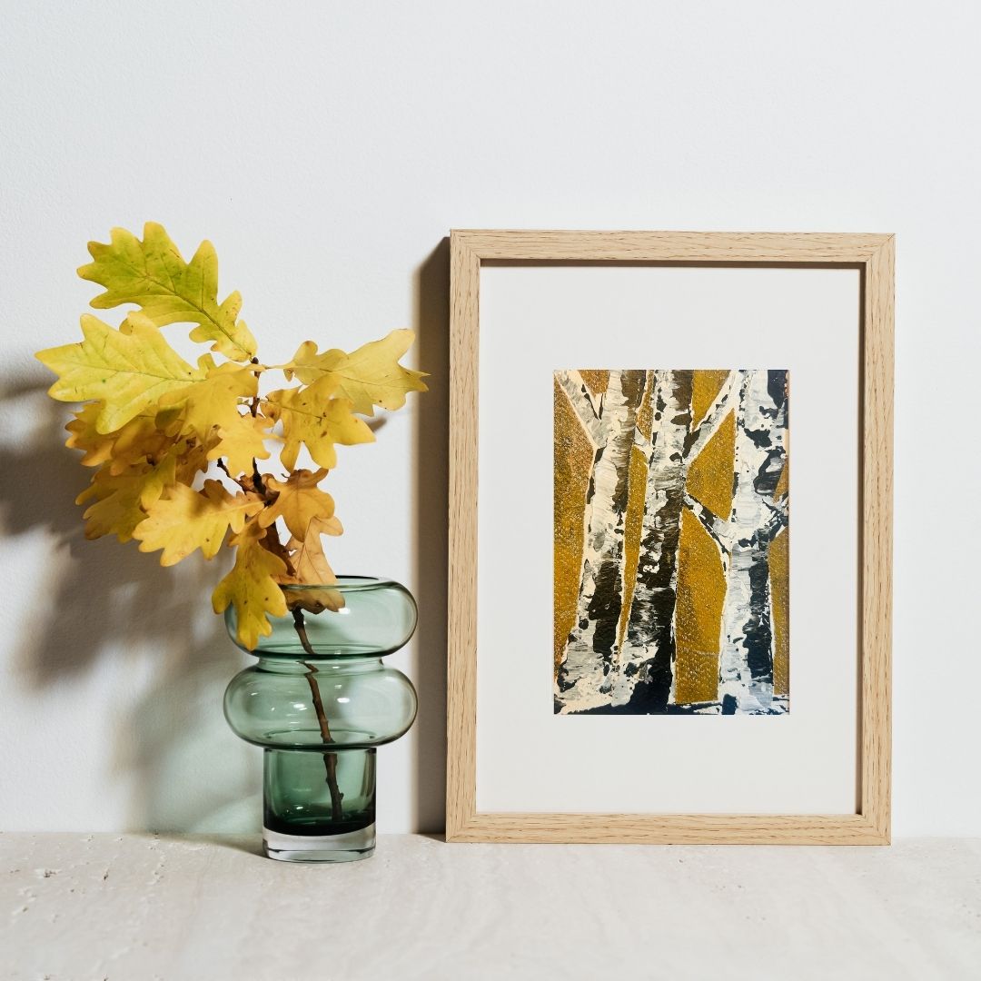 Original mixed media artwork on paper by Ottawa-based Mireille Laroche- 5 by 7 inch, 8 by 10 with white mat.
