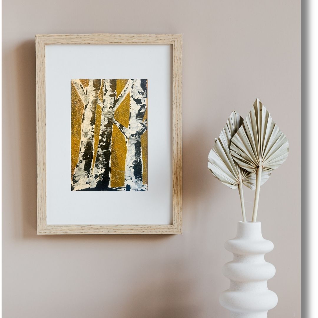 Original mixed media artwork on paper by Ottawa-based Mireille Laroche- 5 by 7 inch, 8 by 10 with white mat.