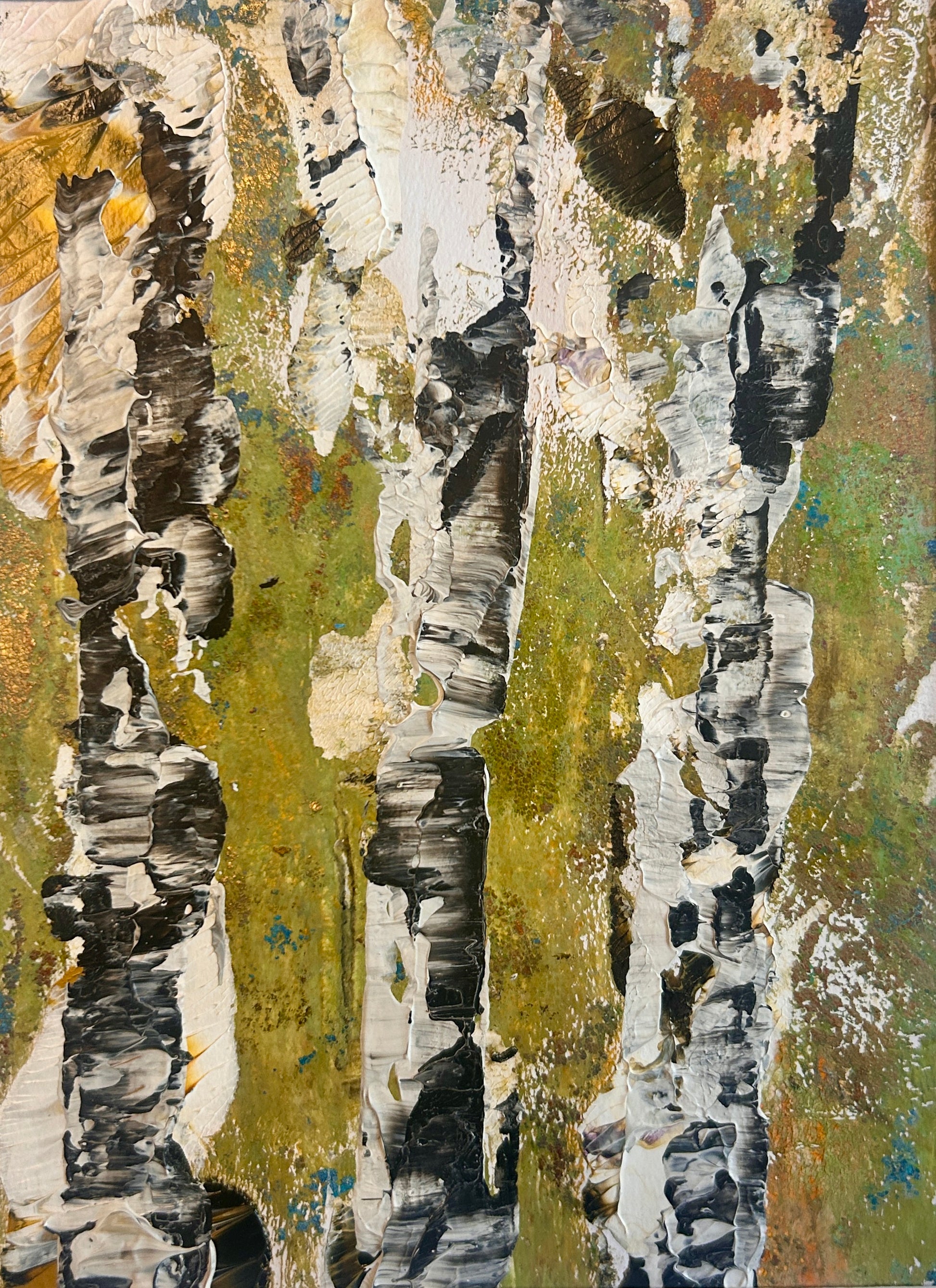 Original mixed media artwork on paper by Ottawa-based Mireille Laroche- 6 by 8 inch, 8 by 10 with white mat.