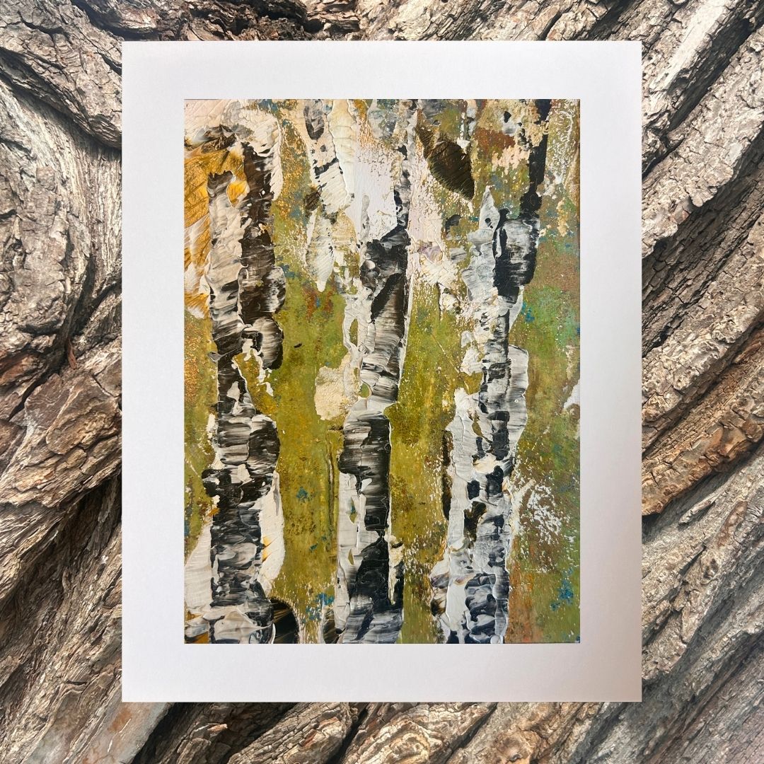 Original mixed media artwork on paper by Ottawa-based Mireille Laroche- 6 by 8 inch, 8 by 10 with white mat.