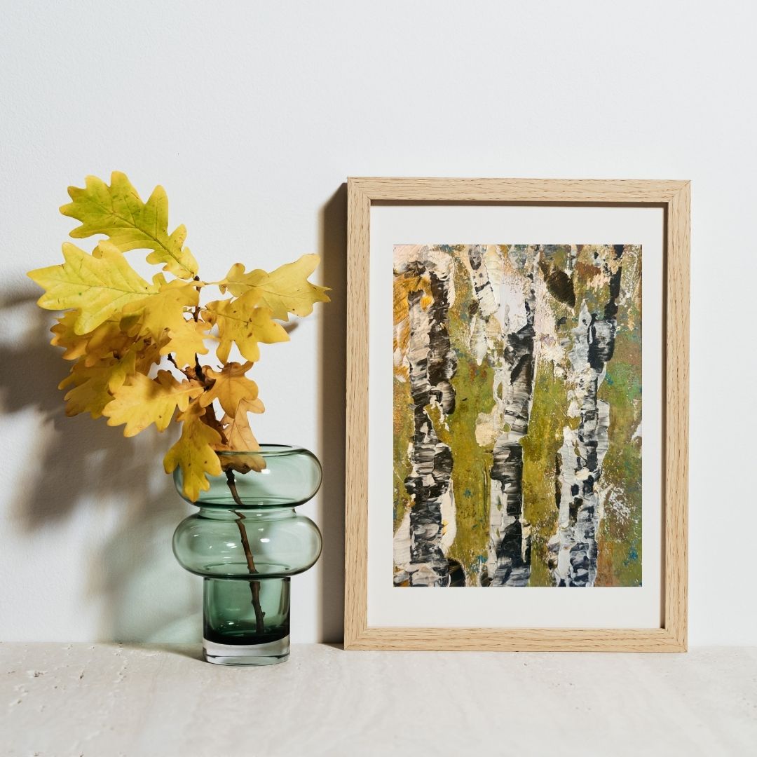 Original mixed media artwork on paper by Ottawa-based Mireille Laroche- 6 by 8 inch, 8 by 10 with white mat.