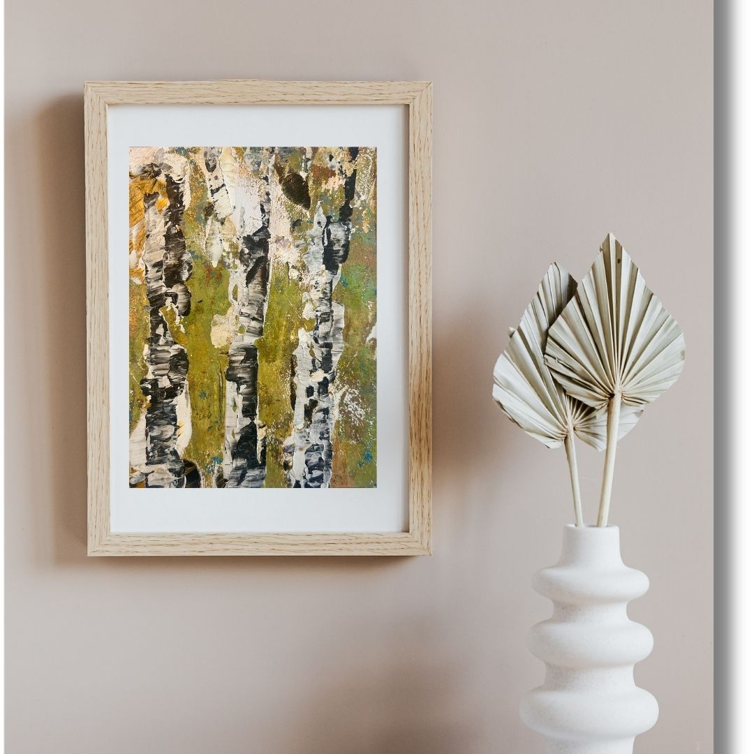 Original mixed media artwork on paper by Ottawa-based Mireille Laroche- 6 by 8 inch, 8 by 10 with white mat.
