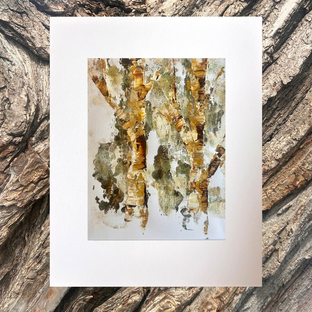 Original mixed media artwork on paper by Ottawa-based Mireille Laroche- 8 by 10 inch, 11 by 14 with white mat.