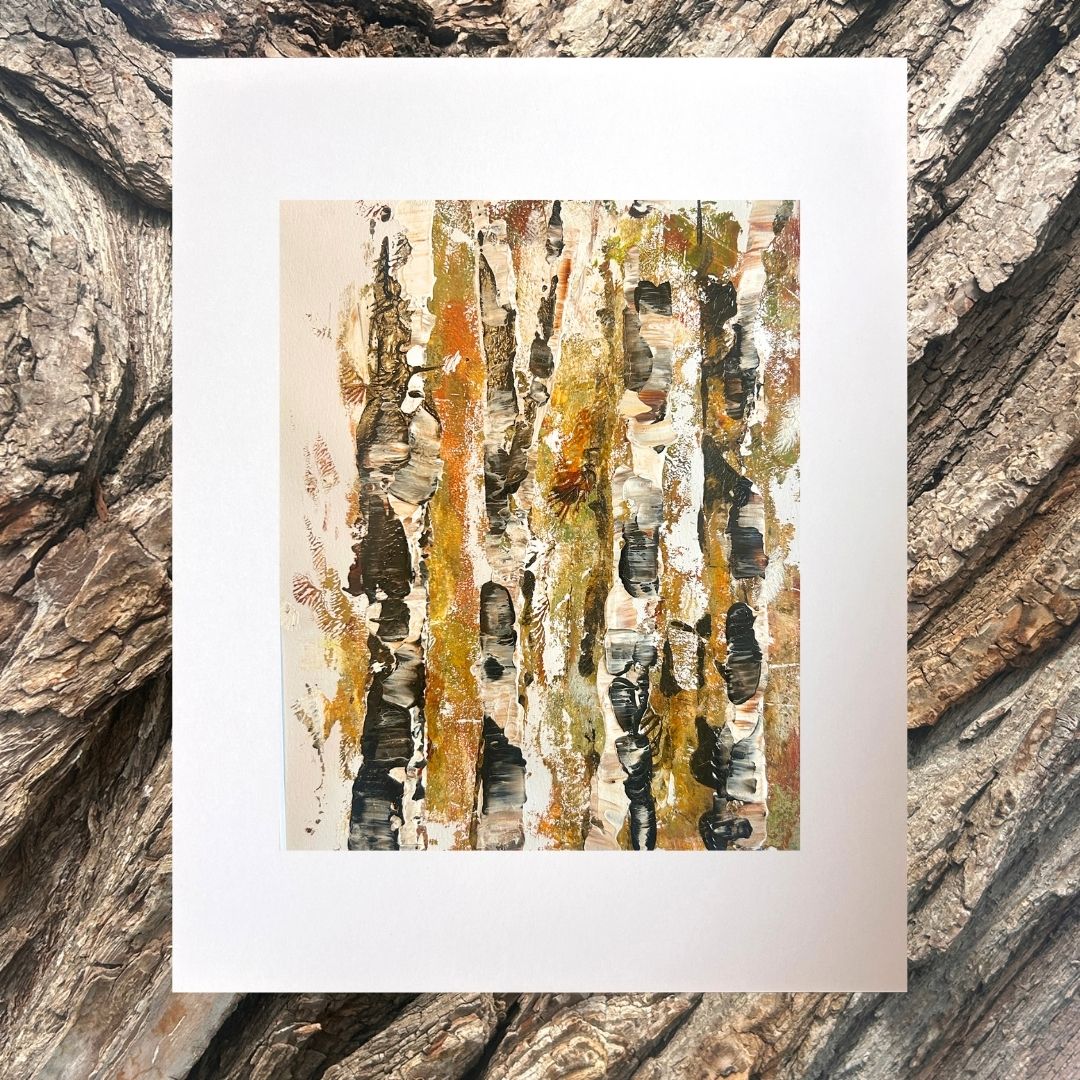 Original mixed media artwork on paper by Ottawa-based Mireille Laroche- 8 by 10 inch, 11 by 14 with white mat.