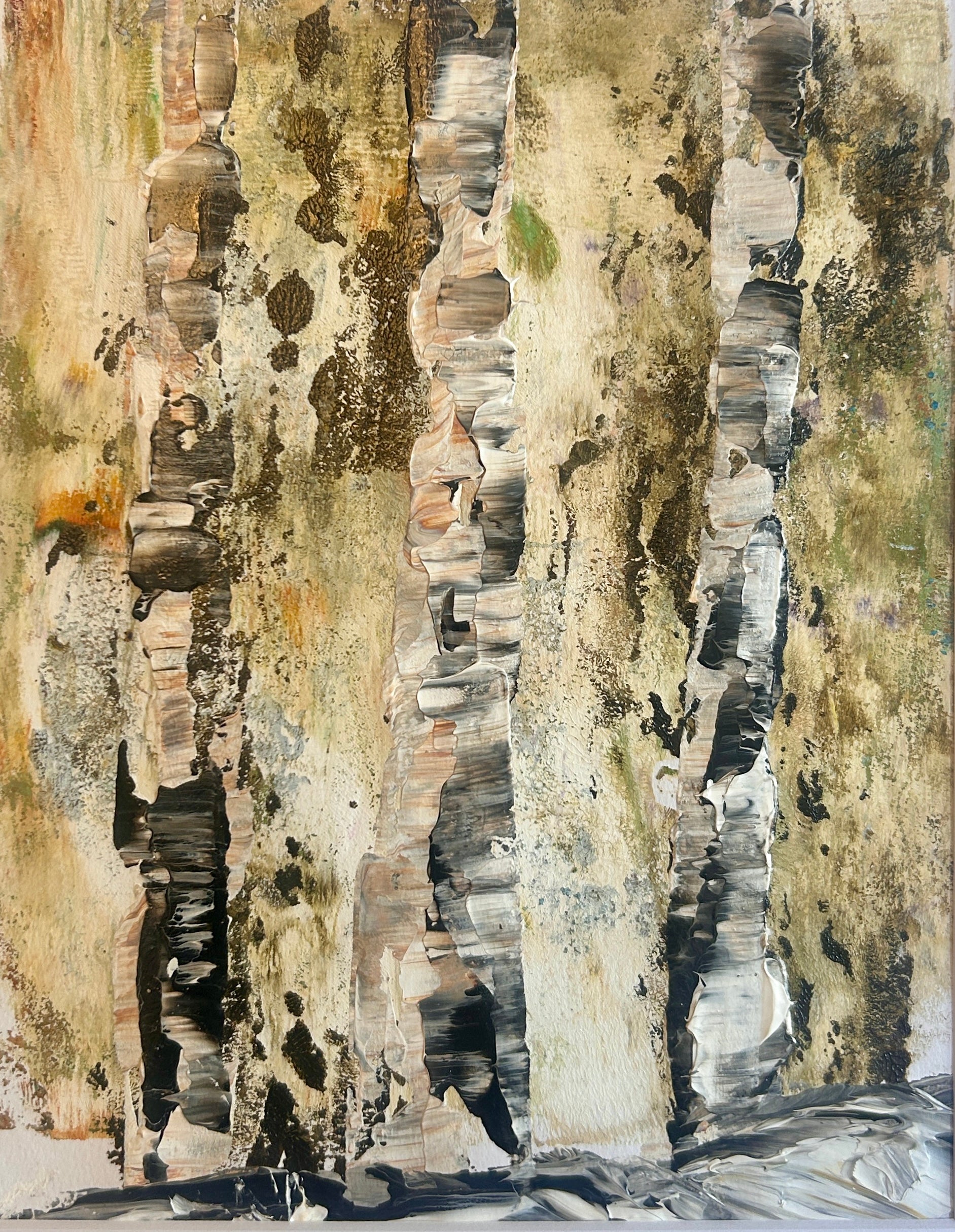 Original mixed media artwork on paper by Ottawa-based Mireille Laroche- 8 by 10 inch, 11 by 14 with white mat.