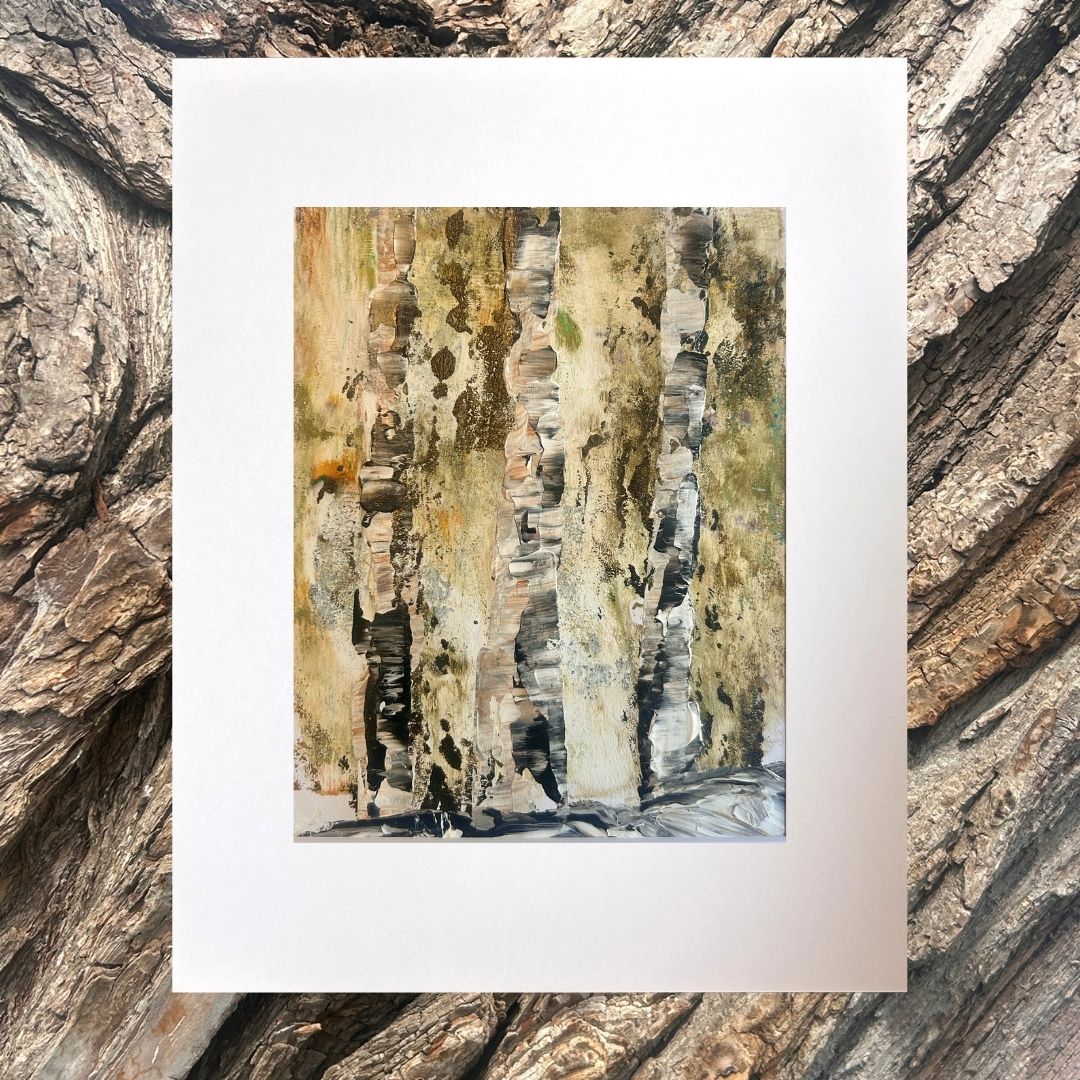 Original mixed media artwork on paper by Ottawa-based Mireille Laroche- 8 by 10 inch, 11 by 14 with white mat.