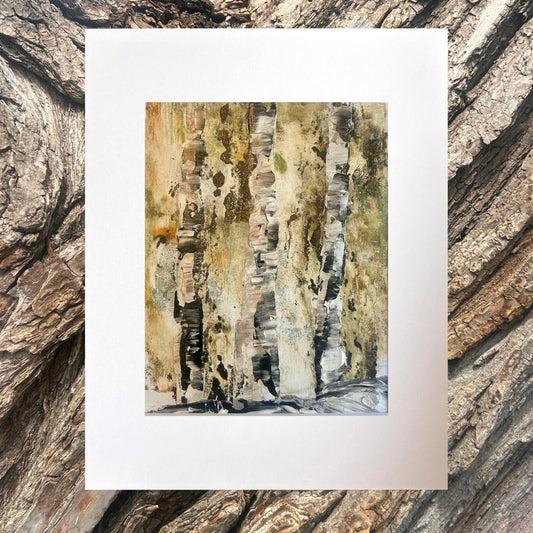Original mixed media artwork on paper by Ottawa-based Mireille Laroche- 8 by 10 inch, 11 by 14 with white mat.