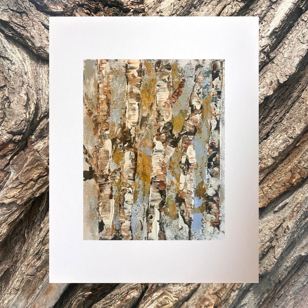 Original mixed media artwork on paper by Ottawa-based Mireille Laroche- 8 by 10 inch, 11 by 14 with white mat.