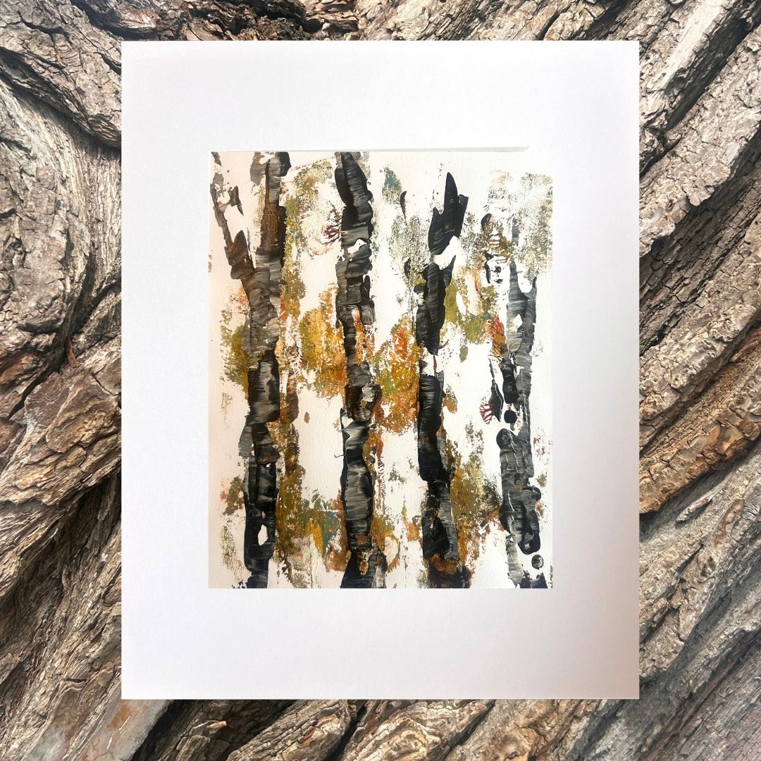 Original mixed media artwork on paper by Ottawa-based Mireille Laroche- 8 by 10 inch, 11 by 14 with white mat.