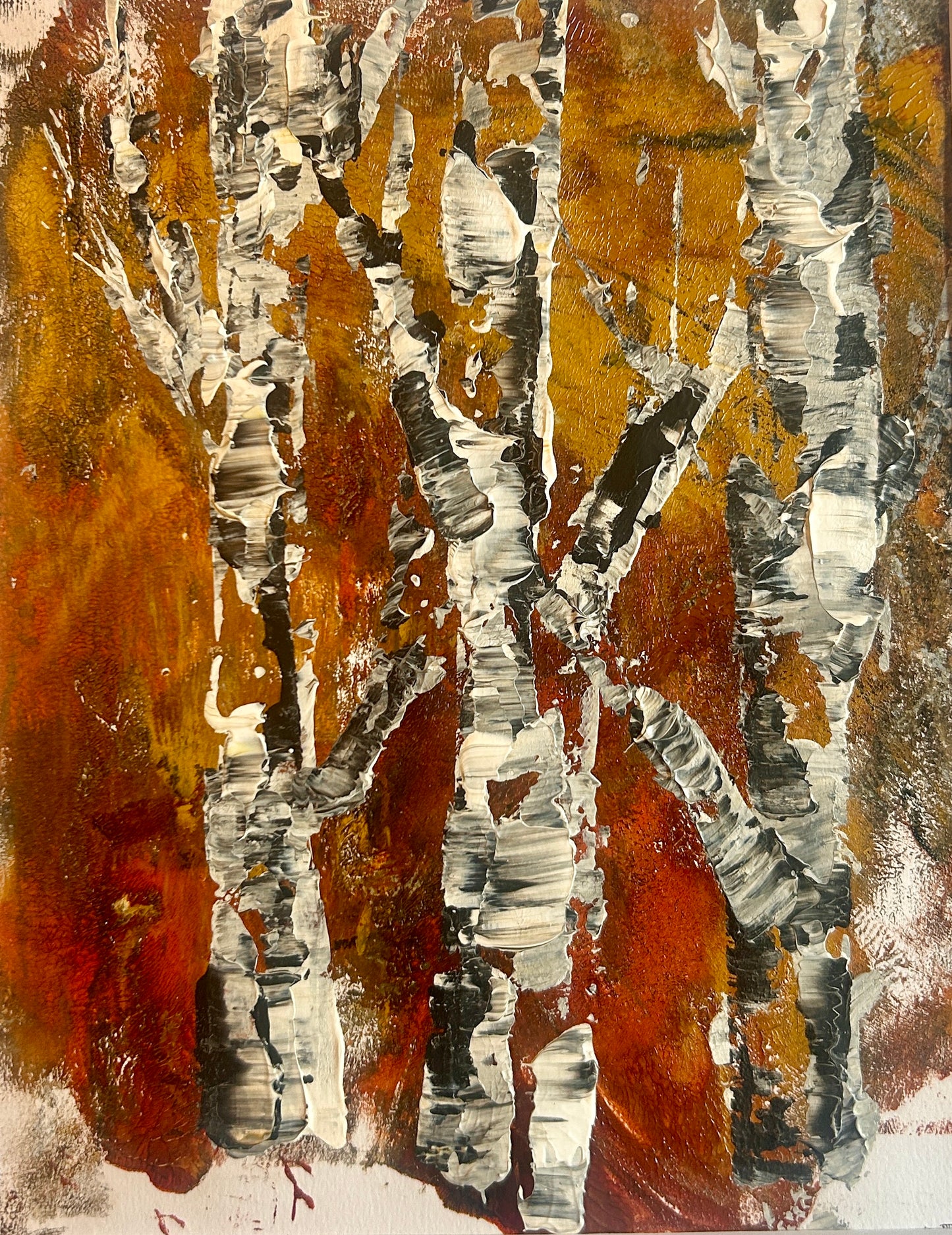 Original mixed media artwork on paper by Ottawa-based Mireille Laroche- 8 by 10 inch, 11 by 14 with white mat.