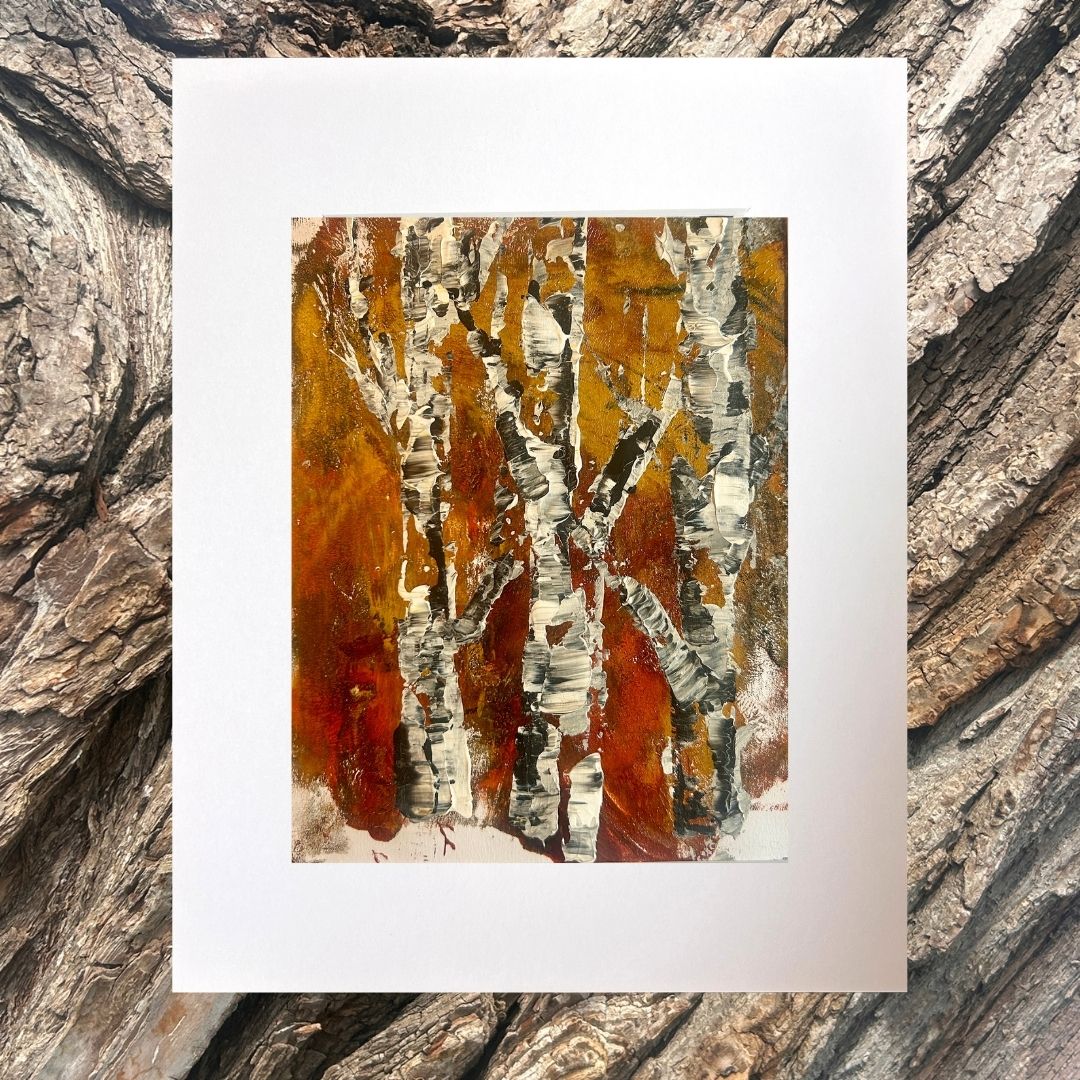 Original mixed media artwork on paper by Ottawa-based Mireille Laroche- 8 by 10 inch, 11 by 14 with white mat.
