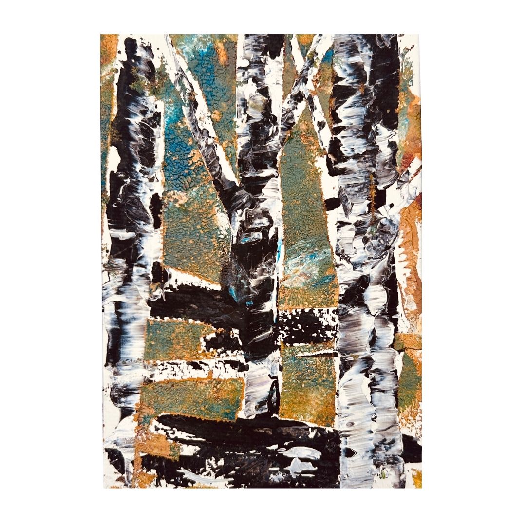 Original mixed media artwork on paper by Ottawa-based Mireille Laroche- 5 by 7 inch, 8 by 10 with white mat.