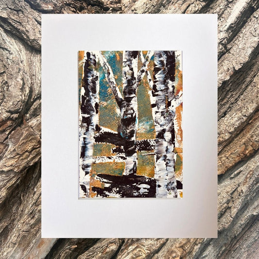 Original mixed media artwork on paper by Ottawa-based Mireille Laroche- 5 by 7 inch, 8 by 10 with white mat.