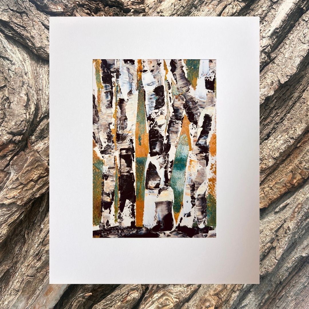 Original mixed media artwork on paper by Ottawa-based Mireille Laroche- 5 by 7 inch, 8 by 10 with white mat.