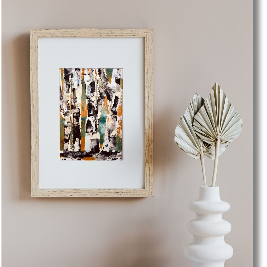 Original mixed media artwork on paper by Ottawa-based Mireille Laroche- 5 by 7 inch, 8 by 10 with white mat.