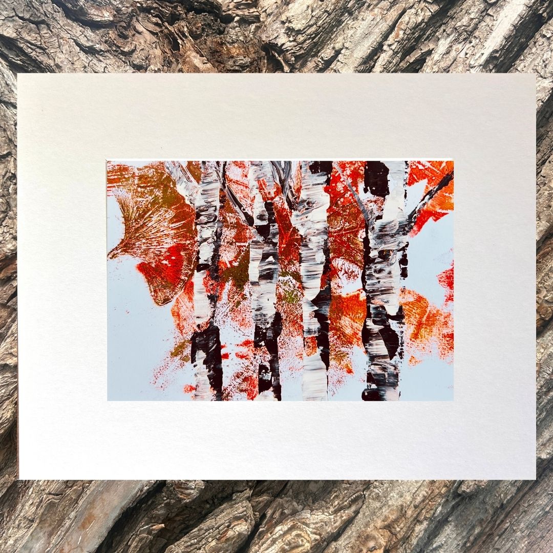 Original mixed media artwork on paper by Ottawa-based Mireille Laroche- 5 by 7 inch, 8 by 10 with white mat.