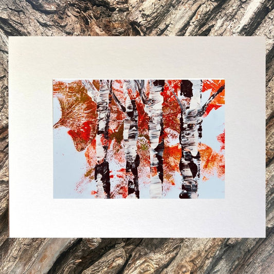 Original mixed media artwork on paper by Ottawa-based Mireille Laroche- 5 by 7 inch, 8 by 10 with white mat.