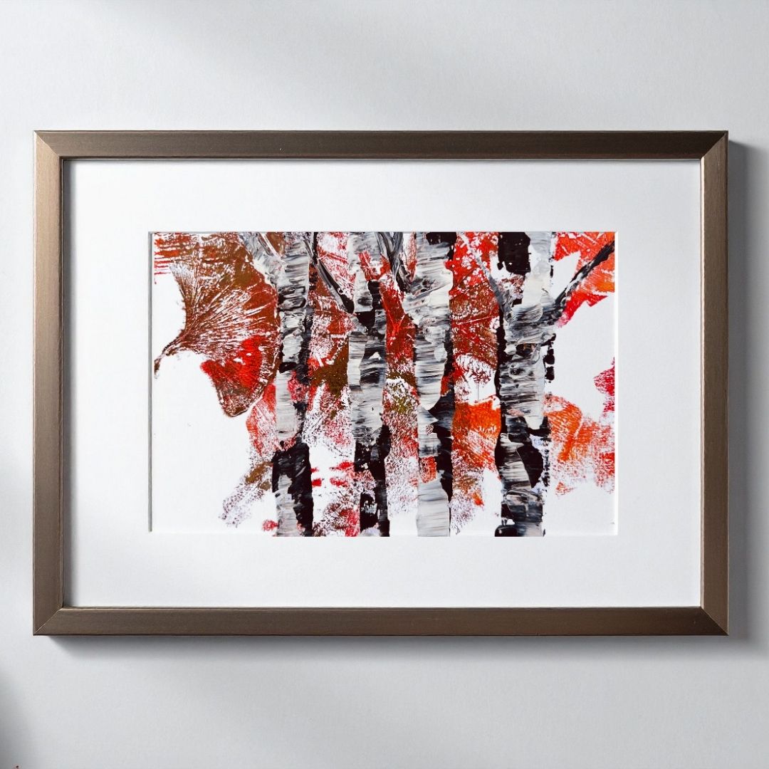 Original mixed media artwork on paper by Ottawa-based Mireille Laroche- 5 by 7 inch, 8 by 10 with white mat.