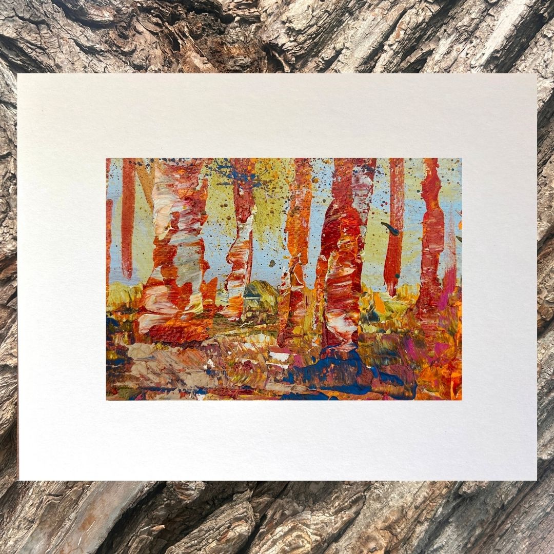 Original mixed media artwork on paper by Ottawa-based Mireille Laroche- 5 by 7 inch, 8 by 10 with white mat.