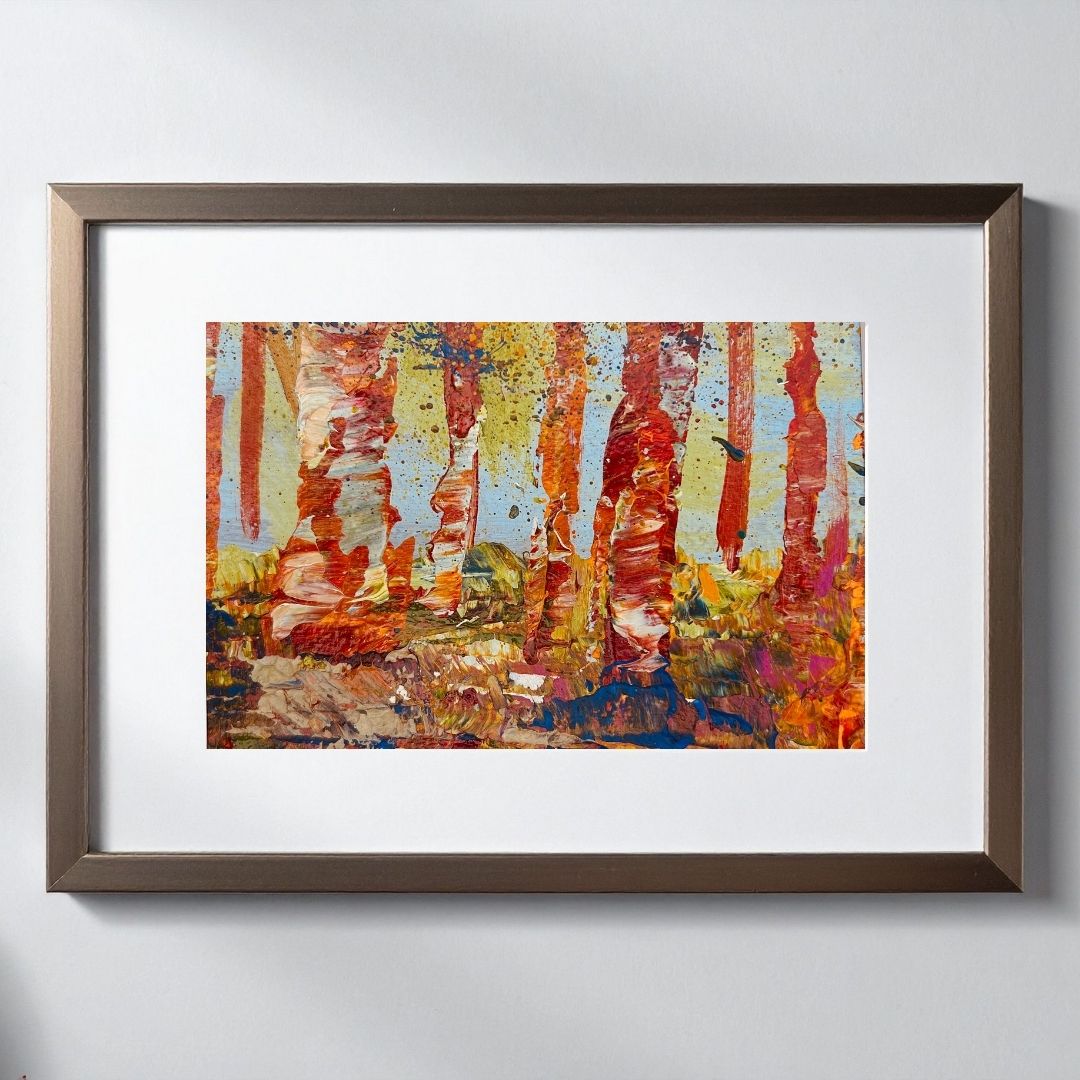 Original mixed media artwork on paper by Ottawa-based Mireille Laroche- 5 by 7 inch, 8 by 10 with white mat.