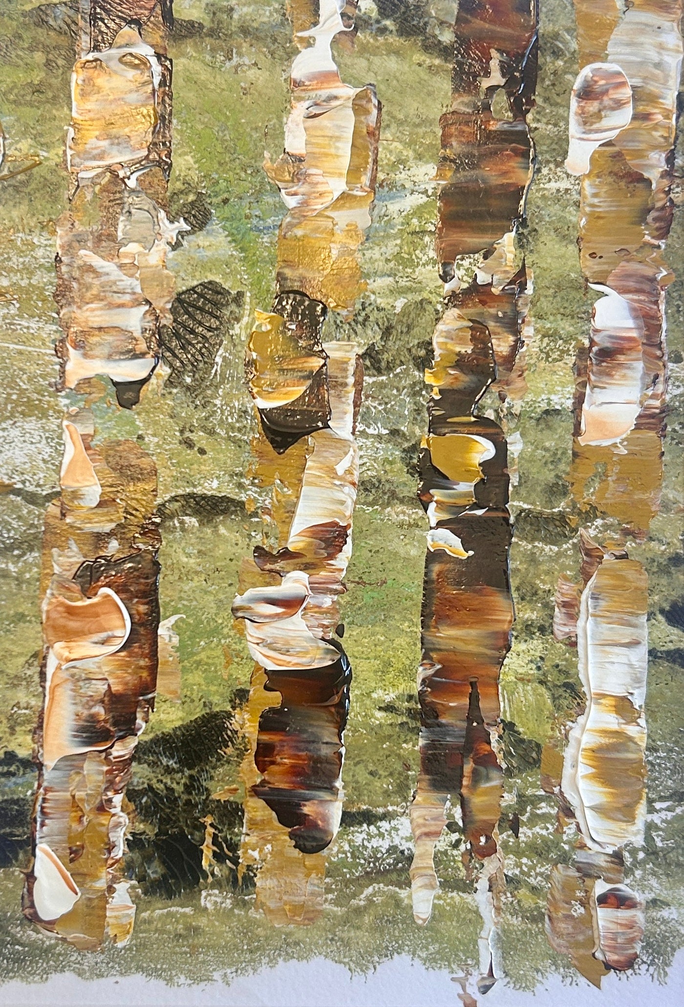 Original mixed media artwork on paper by Ottawa-based Mireille Laroche- 5 by 7 inch, 8 by 10 with white mat.