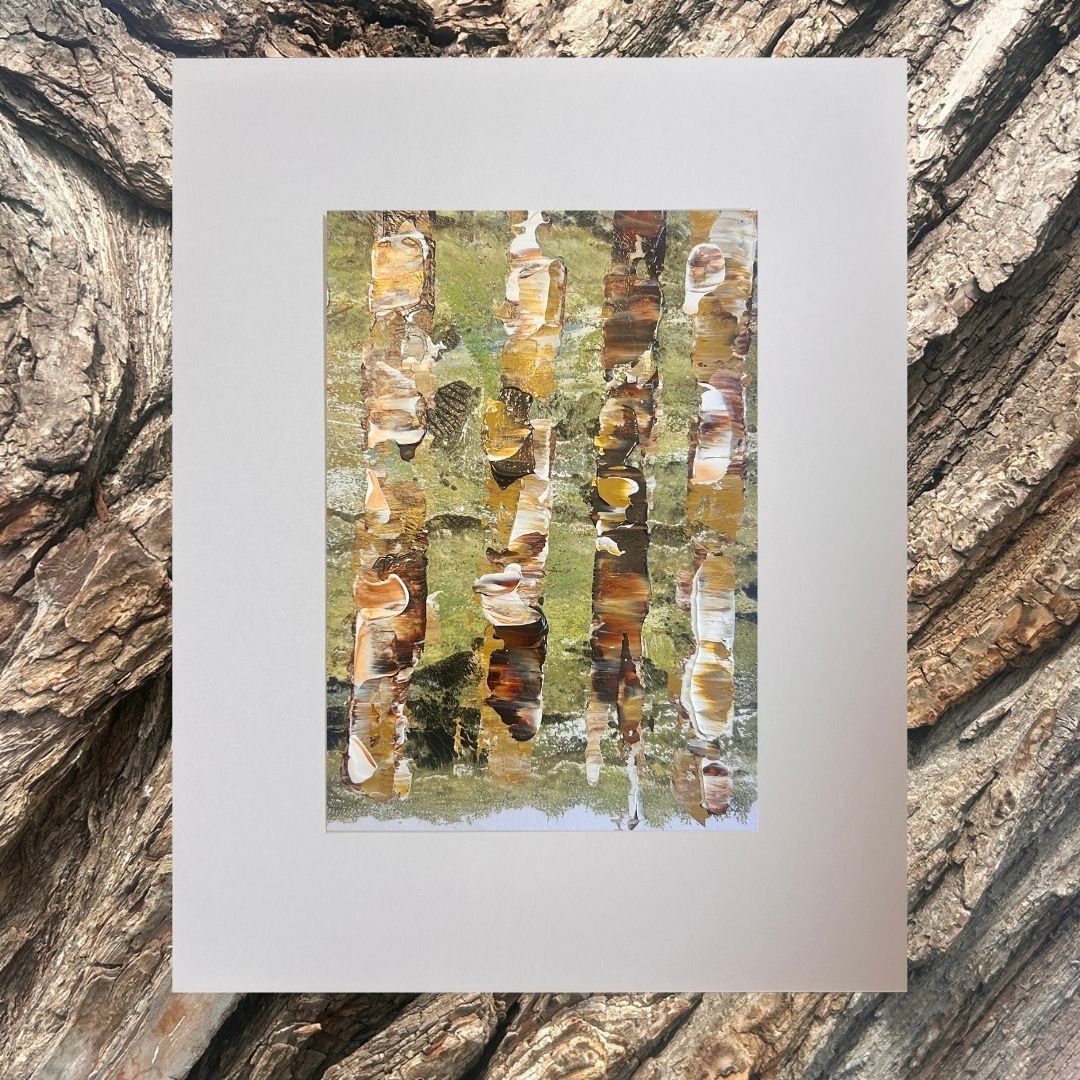 Original mixed media artwork on paper by Ottawa-based Mireille Laroche- 5 by 7 inch, 8 by 10 with white mat.
