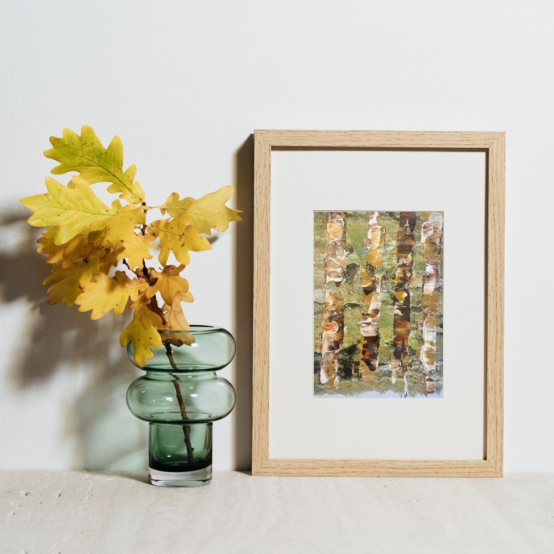 Original mixed media artwork on paper by Ottawa-based Mireille Laroche- 5 by 7 inch, 8 by 10 with white mat.