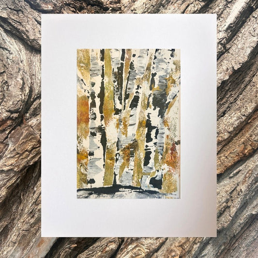 Original mixed media artwork on paper by Ottawa-based Mireille Laroche- 5 by 7 inch, 8 by 10 with white mat.