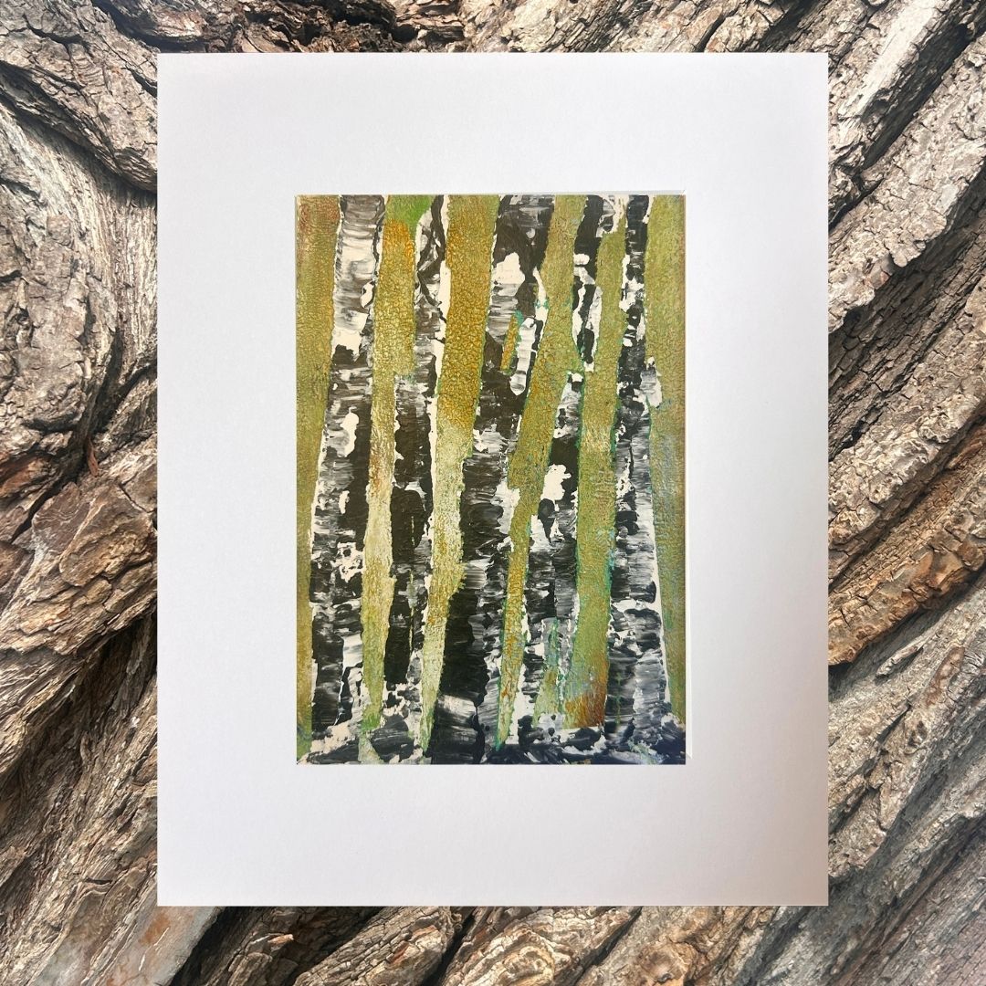 Original mixed media artwork on paper by Ottawa-based Mireille Laroche- 5 by 7 inch, 8 by 10 with white mat.