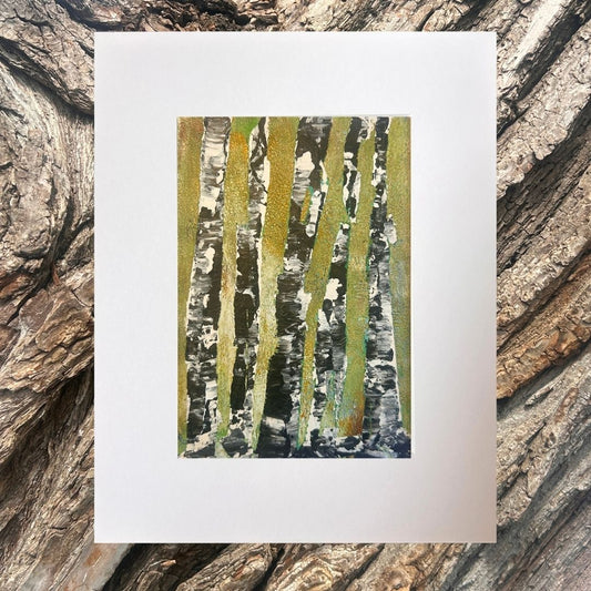 Original mixed media artwork on paper by Ottawa-based Mireille Laroche- 5 by 7 inch, 8 by 10 with white mat.