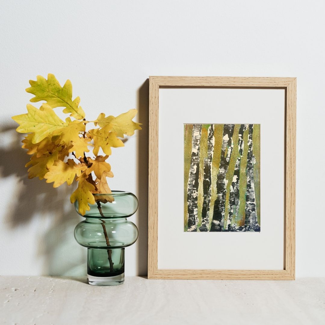 Original mixed media artwork on paper by Ottawa-based Mireille Laroche- 5 by 7 inch, 8 by 10 with white mat.