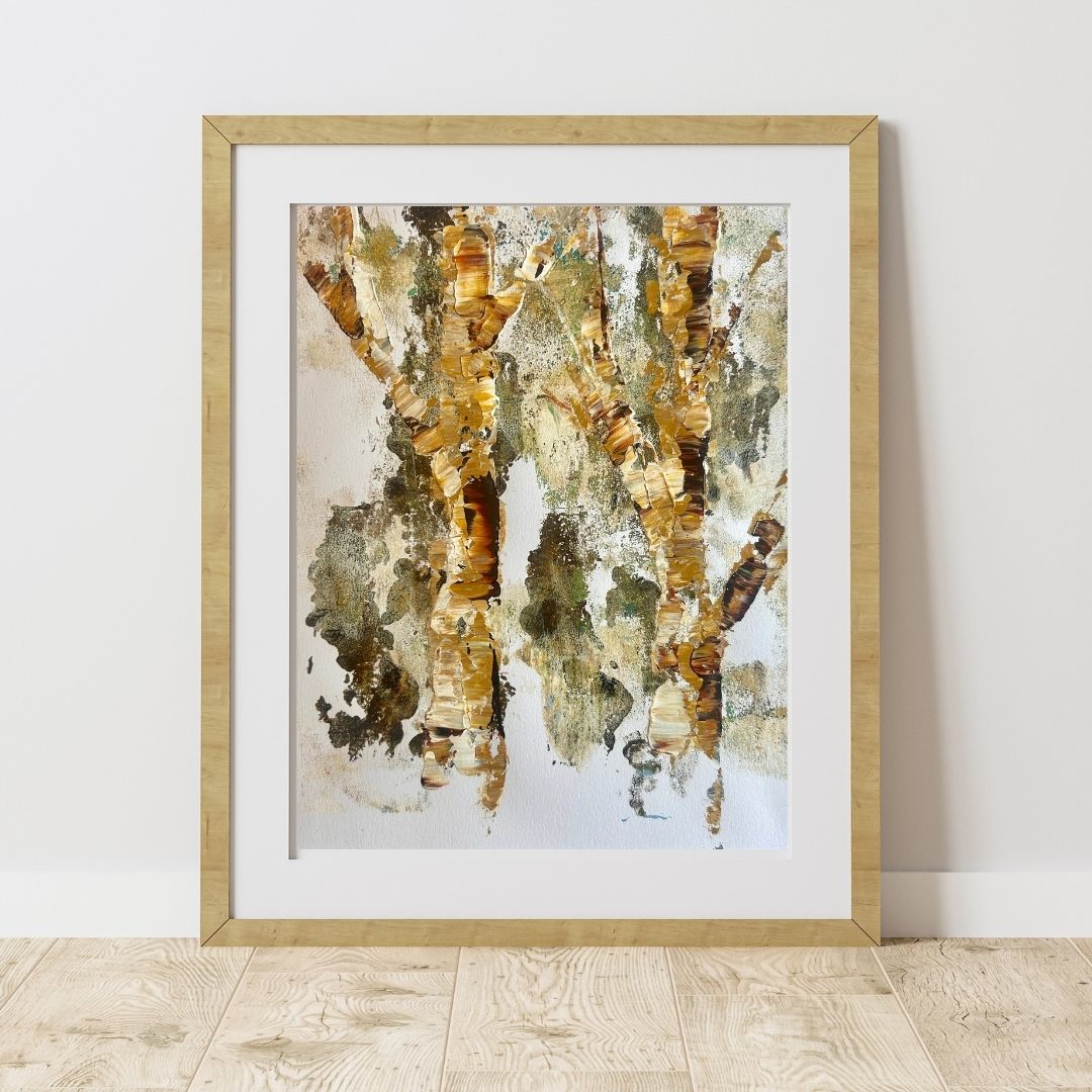 Original mixed media artwork on paper by Ottawa-based Mireille Laroche- 8 by 10 inch, 11 by 14 with white mat.