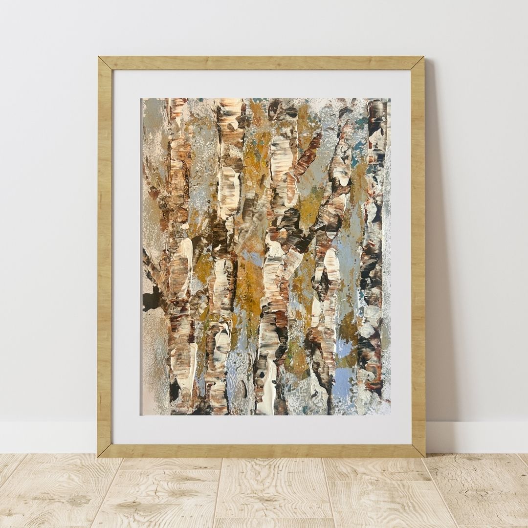 Original mixed media artwork on paper by Ottawa-based Mireille Laroche- 8 by 10 inch, 11 by 14 with white mat.