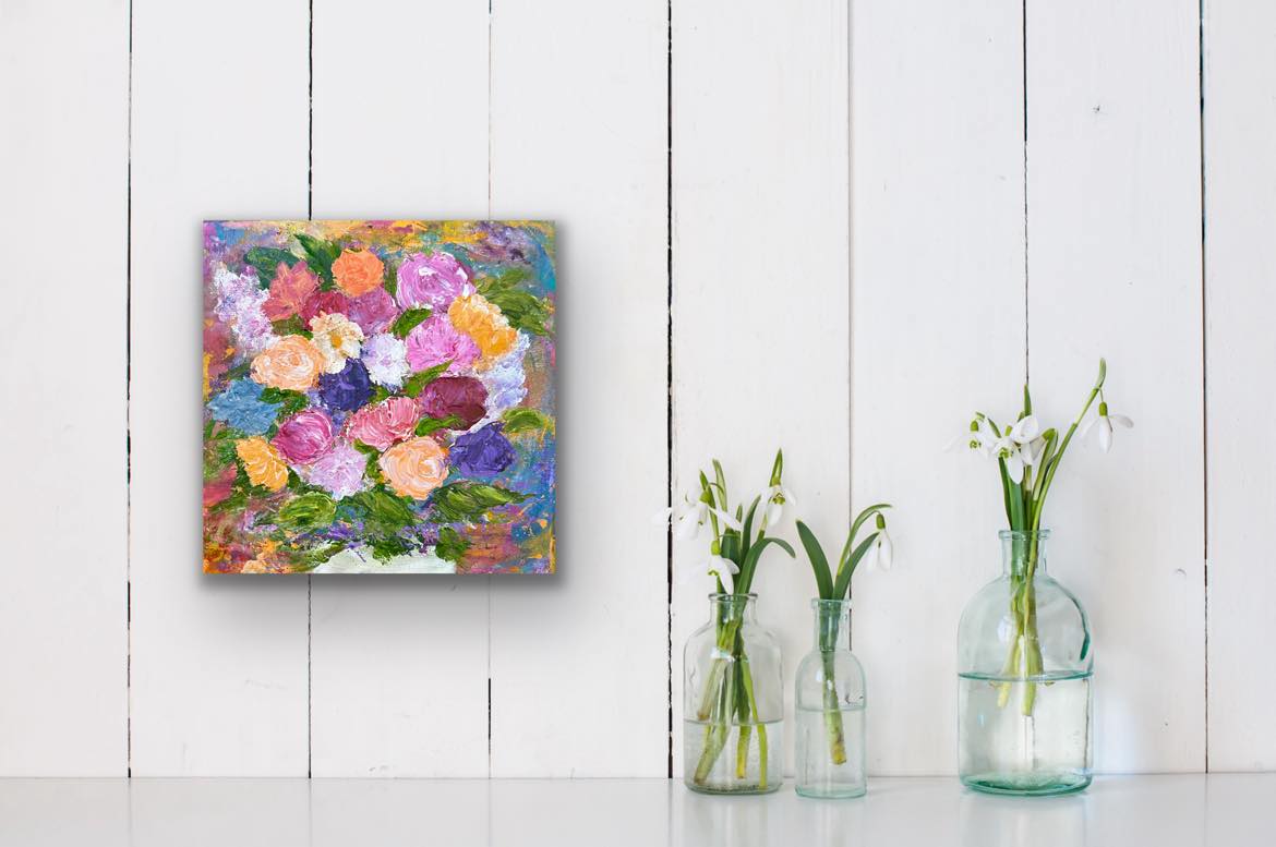 Bloom/Floraison. Original acrylic painting (12 by 12 inch) by Ottawa-based artist Mireille Laroche. Shipping in Canada is included in the price.