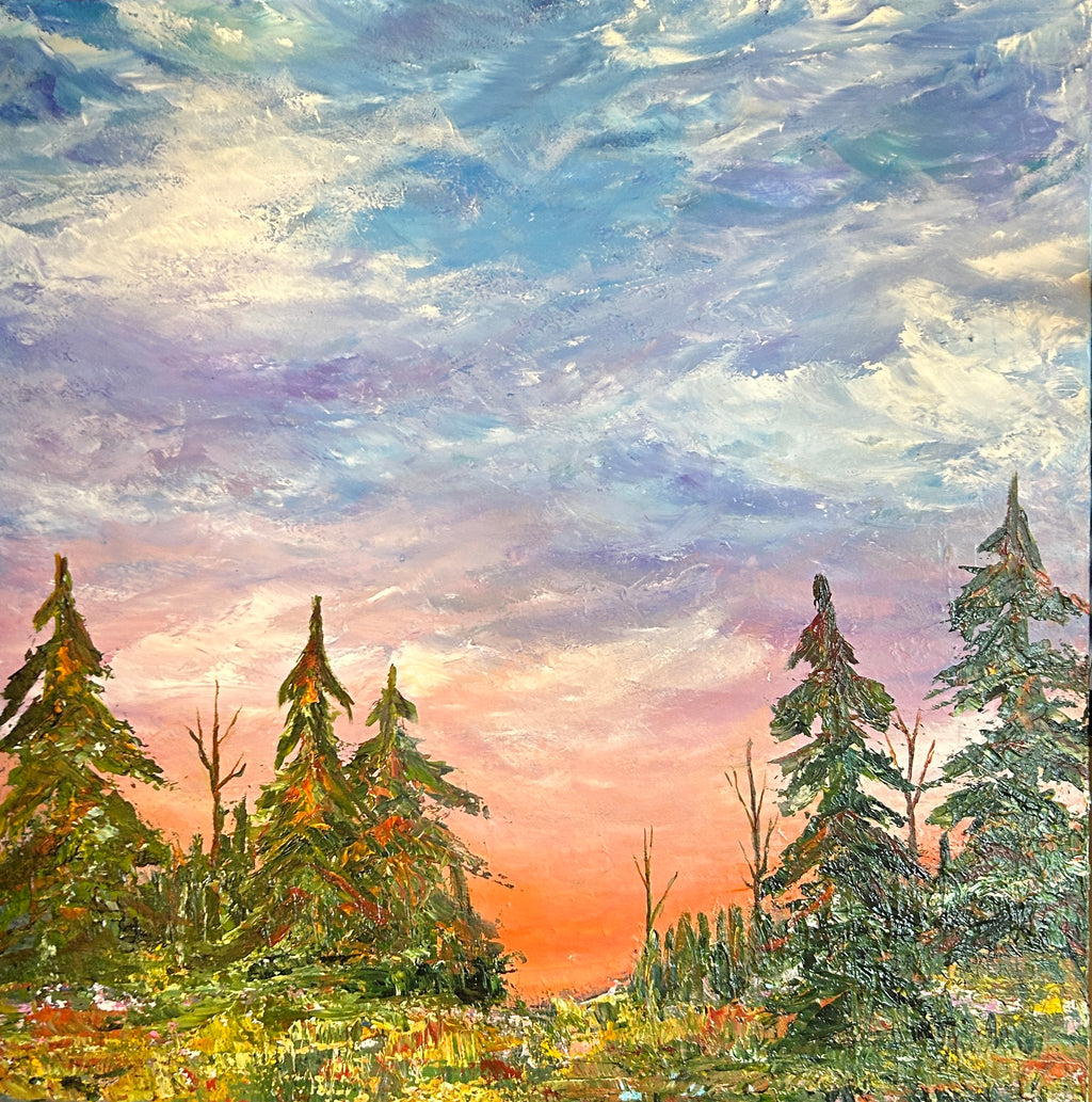 Tomorrow Will Be Sunny. Original acrylic painting, 36 by 36 inch, by Ottawa-based artist Mireille Laroche