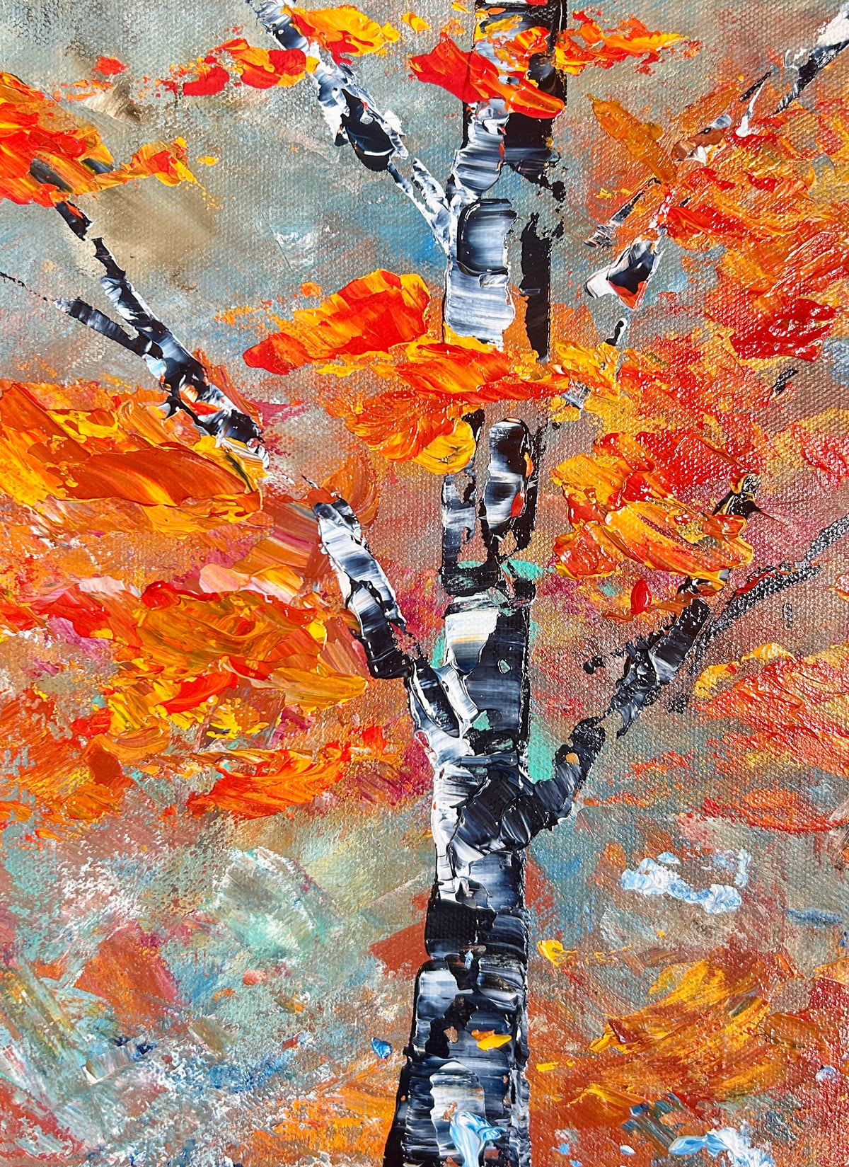 Original 9 by 12 inch acrylic painting on a 1.5 inch deep canvas by Ottawa artist Mireille Laroche  depicting a semi-abstract tree.  