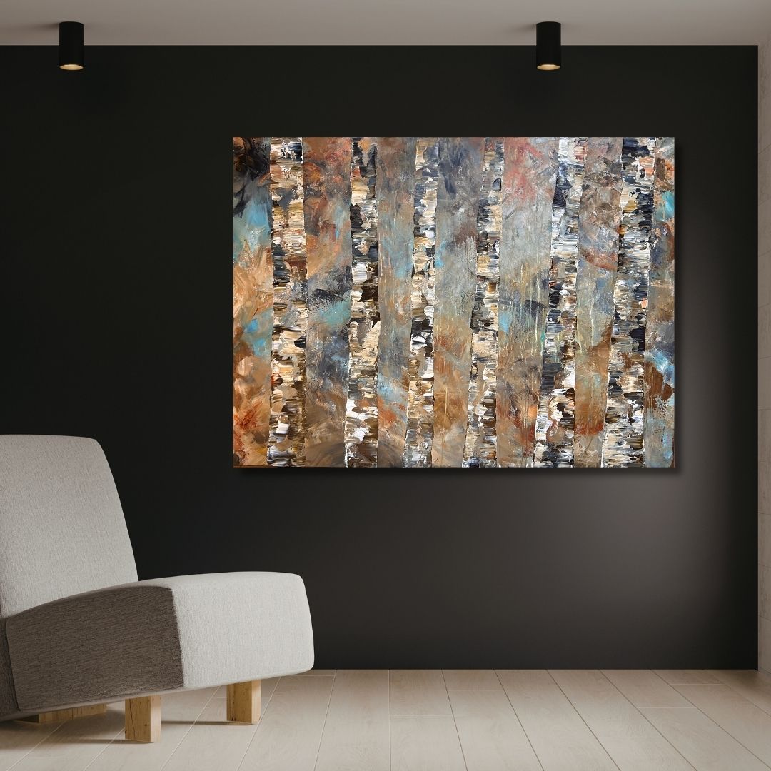 Semi-abstract by Ottawa artist Mireille Laroche in a living room