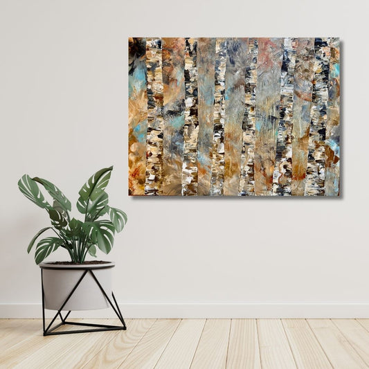 Semi-abstract by Ottawa-artist Mireille Laroche on a wall by a plant